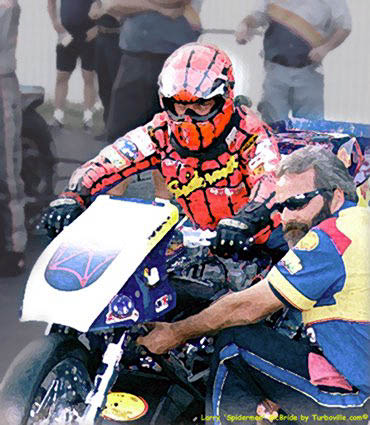 Larry 'Spiderman' McBride gets ready for another 5.8 second run. Check out the eyes. Photo art by Ian at Turboville