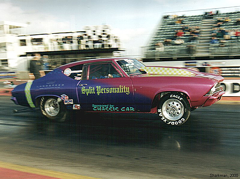 Dave Potter gets his big Chevelle up in the air. Photo by Sharkman