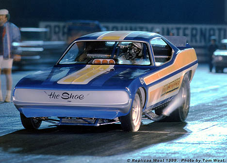 Don Schumacher ready to rock in his Cuda Funny Car under the lights at OCIR. Photo by Tom West