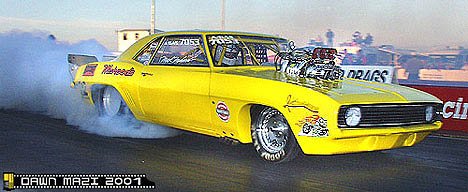 Mark Mahood's '69 Camaro is a flawless example of modern gasser action. Photo by Dawn Mazi
