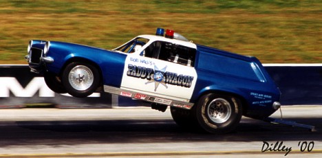 Bob Hall in the Paddy Wagon has more quarter mile passes on it than 99.9 percent of the drag cars in history. Photo by Ron Dilley