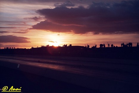 The racing season is over for another year as the sun sinks on Santa Pod Raceway in England. Photo by Anni Valder