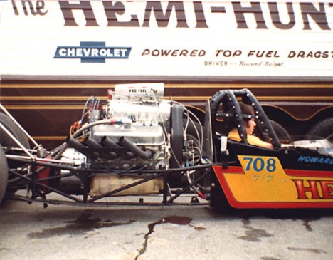 Howard Haight warms up one of the last competitive Chevy fuelers. James Morgan photo