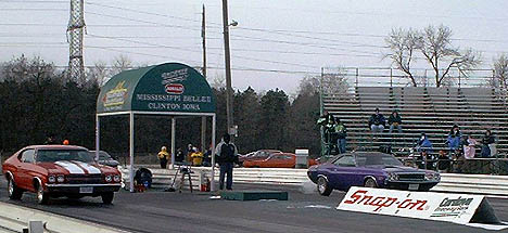 The first drag race of the year had hot muscle cars and cold fans. Photo by Tazz