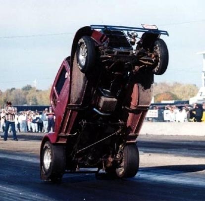 Bruce Jilka puts his classic Ford up on the bumper at Byron Dragway. Photo by Mark Bruderle
