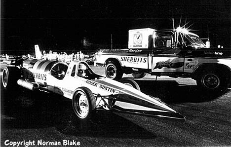 Roger Gustin's Sherbits Jet Dragster gets ready to assault the quarter mile. Photo by Norman Blake