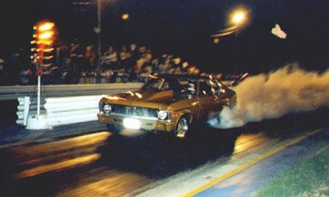 Tony Thorn's Street Legal Chevy Nova smokes 'em at Kennedale. Photo by Danny White