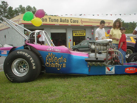 Series champ Jim Dickey had his awesome blown altered on display at the Greenwood Precision Tune. Photo by Bob Gettys