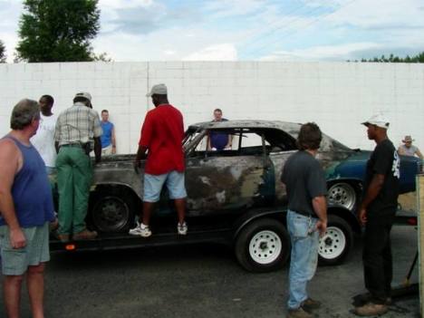 The racer's ride was burned up, but he was OK to race another day. Roger Richards photo