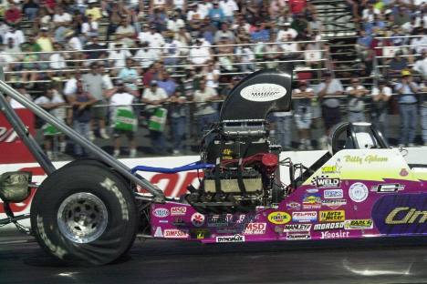 Billy Gibson in the Eric Cindrich alcohol dragster. Photo by Greg Gage