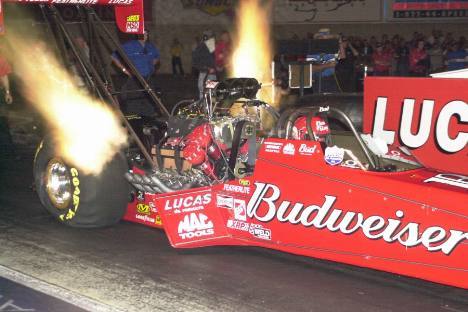 Retiring Kenny Bernstein lights the night sky at the Keystone Nationals, or how to go from 0 to 100 in .8 seconds. Photo by Greg Gage