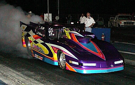 Custom painter Barney Squires was on hand testing the Shooting Star Corvette. Was DNQ but later went 6.89 at 201 in testing. Photo by Stephen Hawes